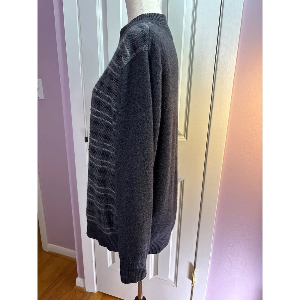 Montagut Paris 100% Cashmere Striped Mock Neck Sweater Charcoal Grey‎ Size 115